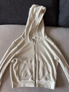TNA Cream Waffle-Knit Zip Hoodie